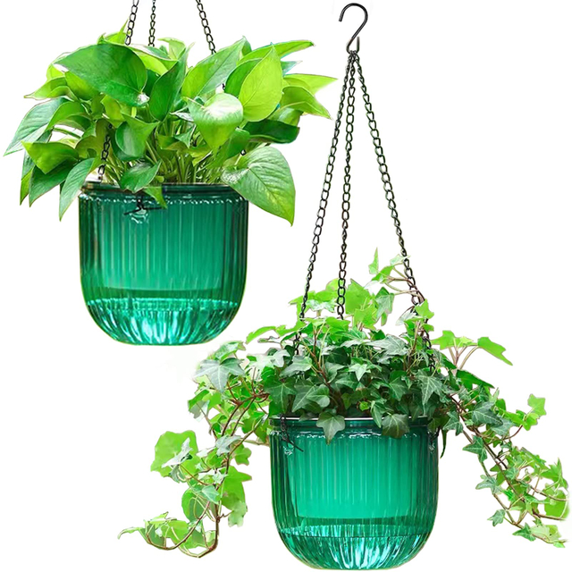2 Pack Self Watering Hanging Planters 6.5 Inch Indoor Flower Pots