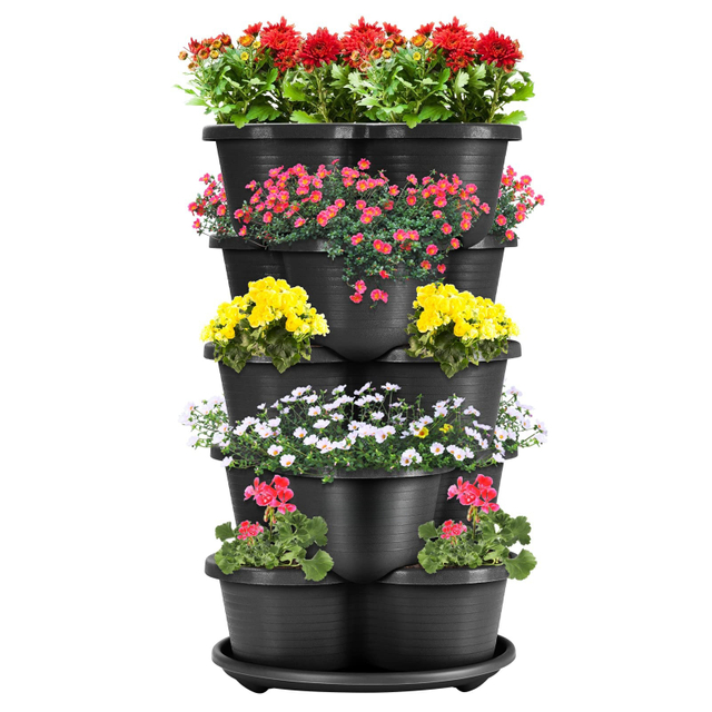 Outdoor 5 Tier Vertical Gardening Tower Growing Stackable Planter