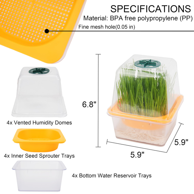 Clear Microgreen Growing Trays Sprouting Tray with Humidity Dome